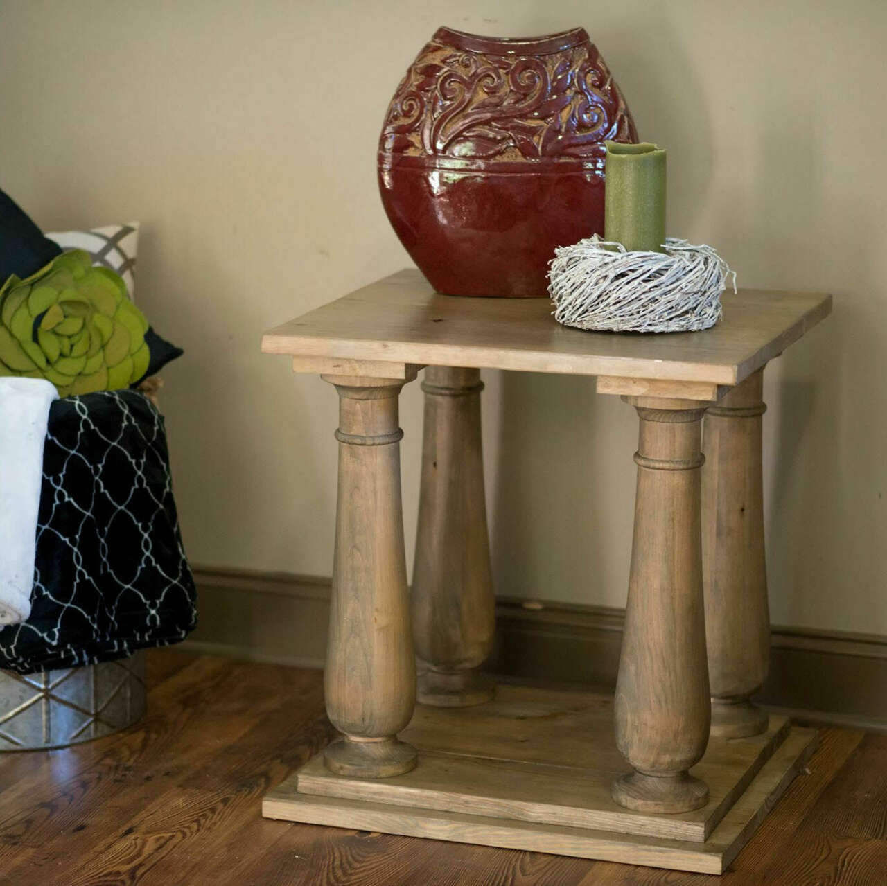 End table legs with light natural stain