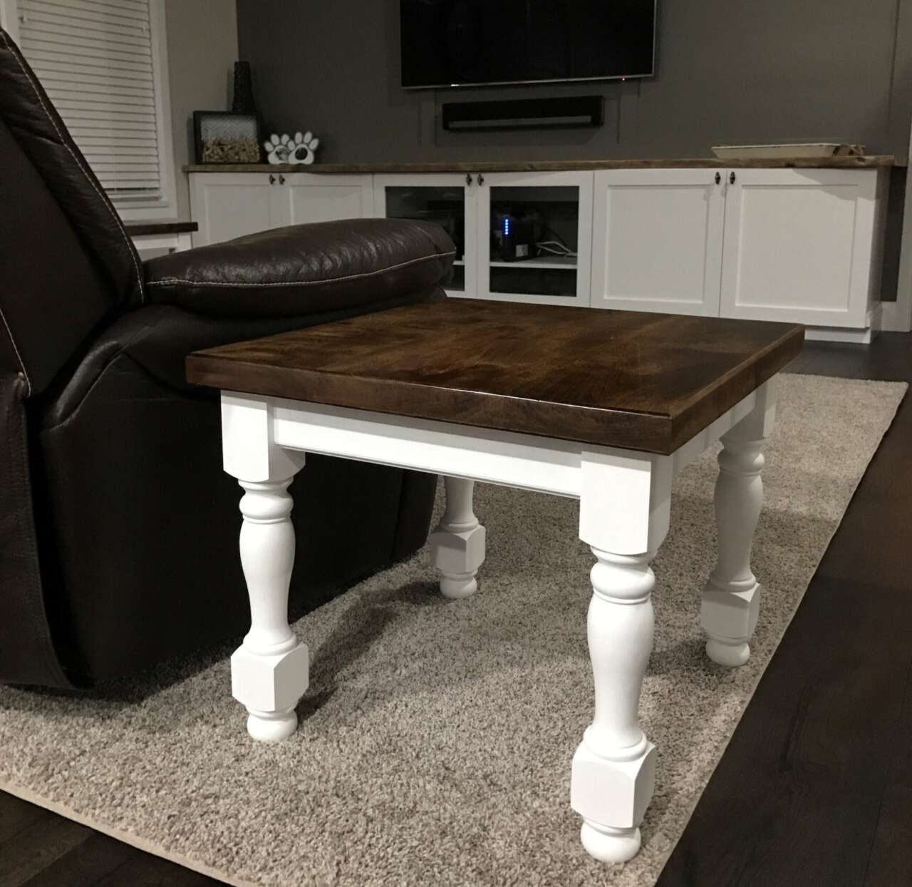 End table legs finished with white paint