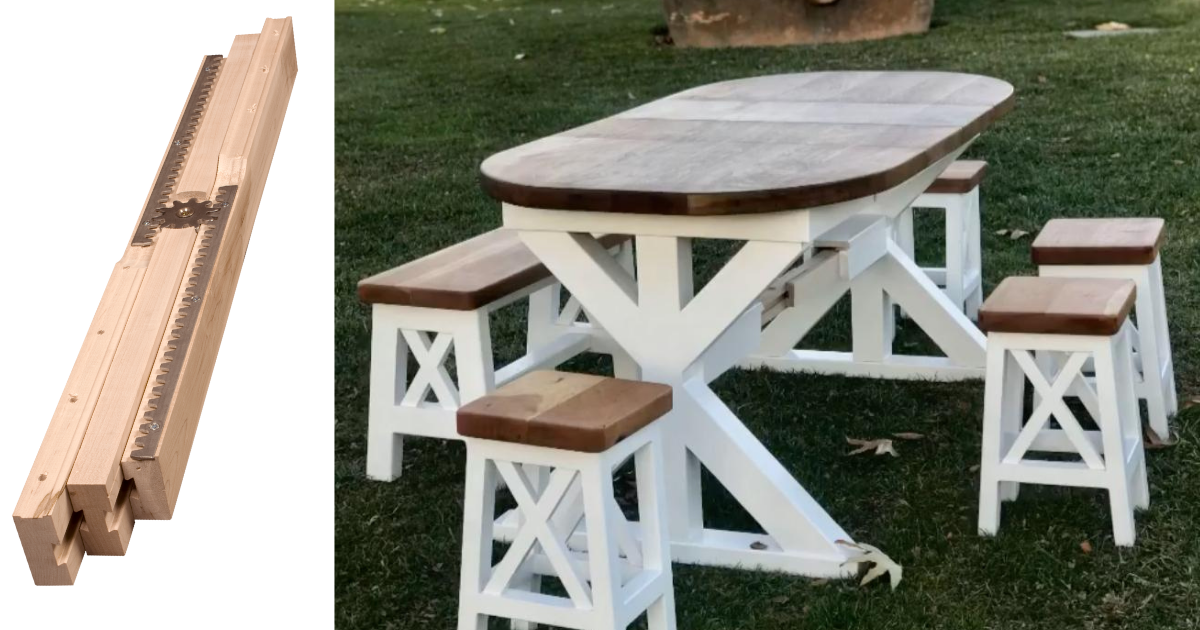 Table Straddle Osborne Wood | Table Slide Hidden in Unique Sliding Trestle Table